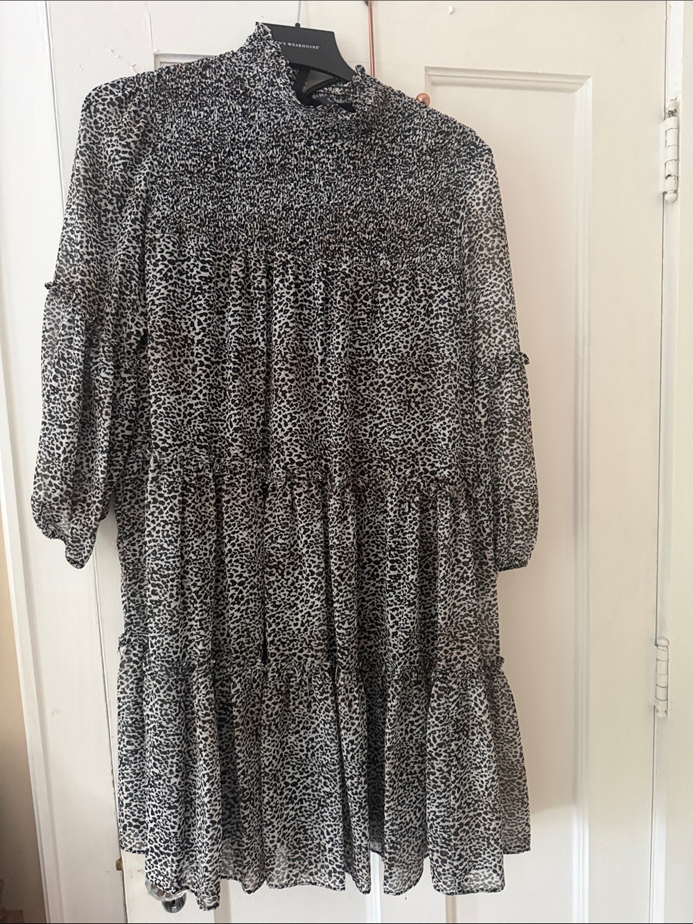 Black & White Smocked Tiered Leopard Print Dress